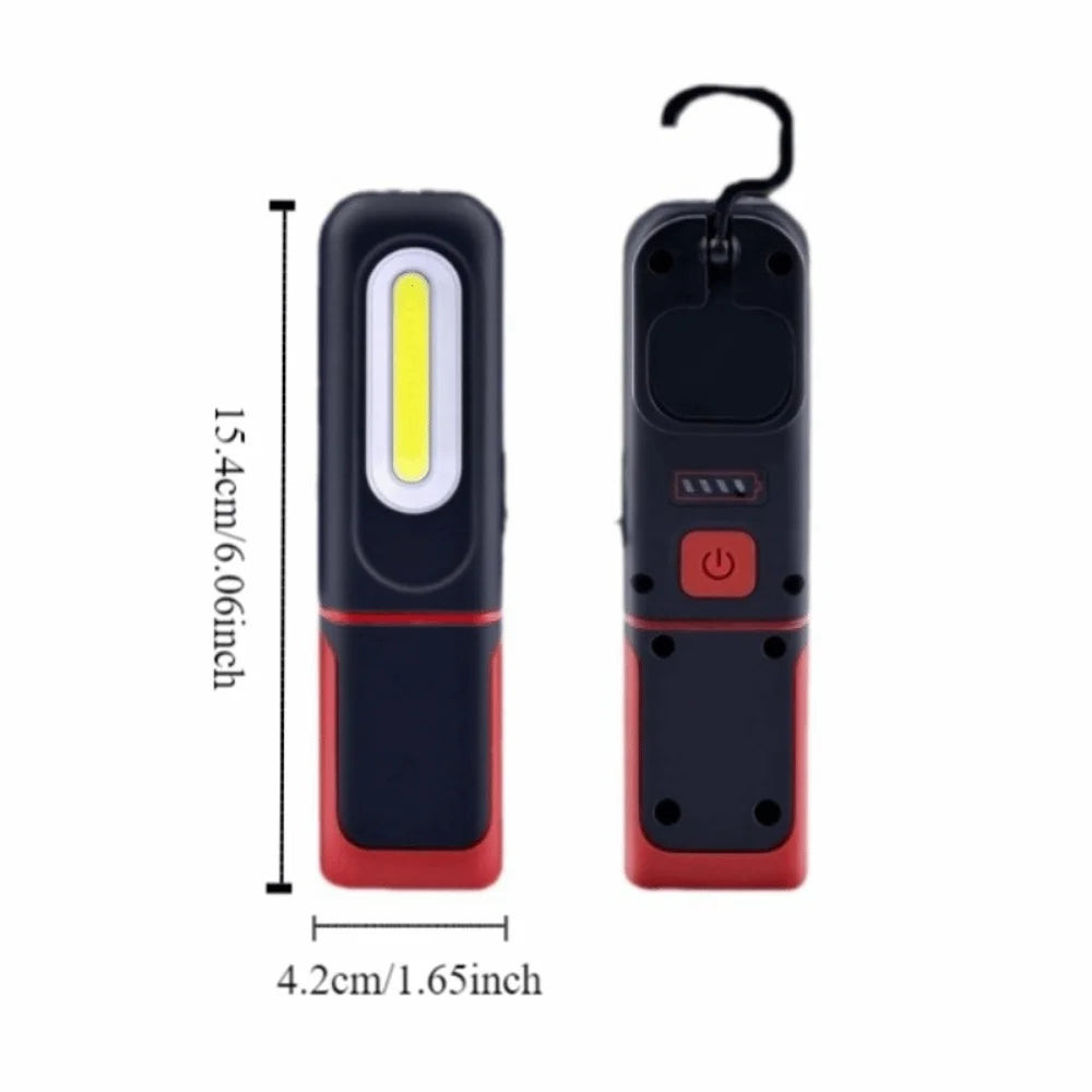 lampe torche rechargeable usb noire rouge crochets rotatifs indicateur charge moderne