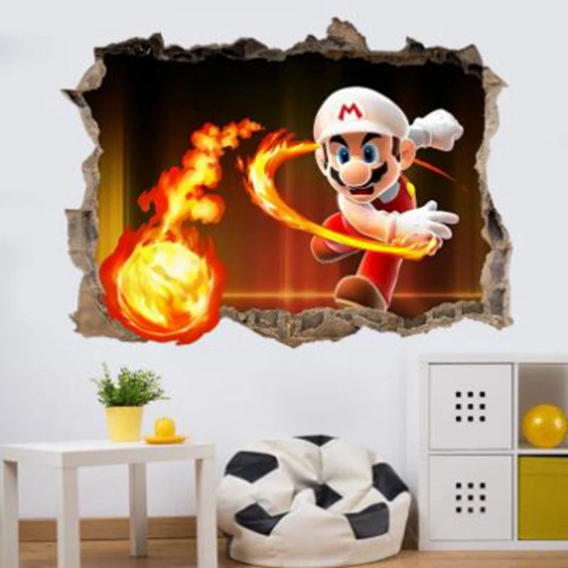 stickers muraux 3d super mario personnages cartoon bleu rouge vert jaune
