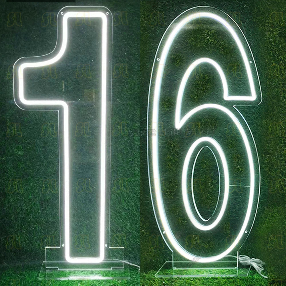 Enseigne LED néon numéro 1 bleu 70 cm décoration anniversaire