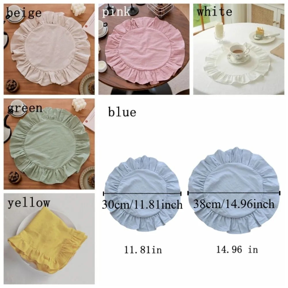 serviette table verte rose beige bleu jaune volants décorative polyestère brillante