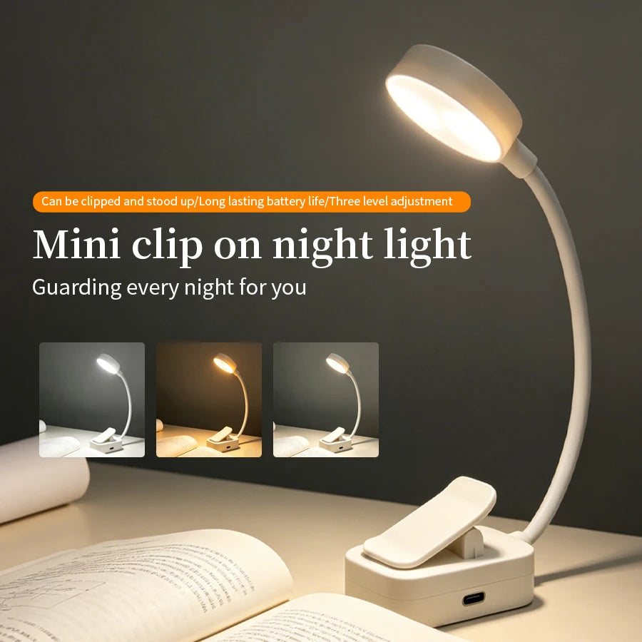 lampe chevet clip on rechargeable usb blanc moderne protection yeux chambre coucher