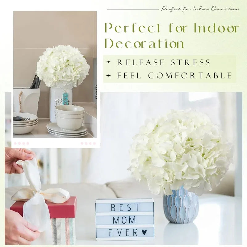 décoration intérieure moderne bouquet artificiels hortensias blanc soie 50 tiges vase translucide