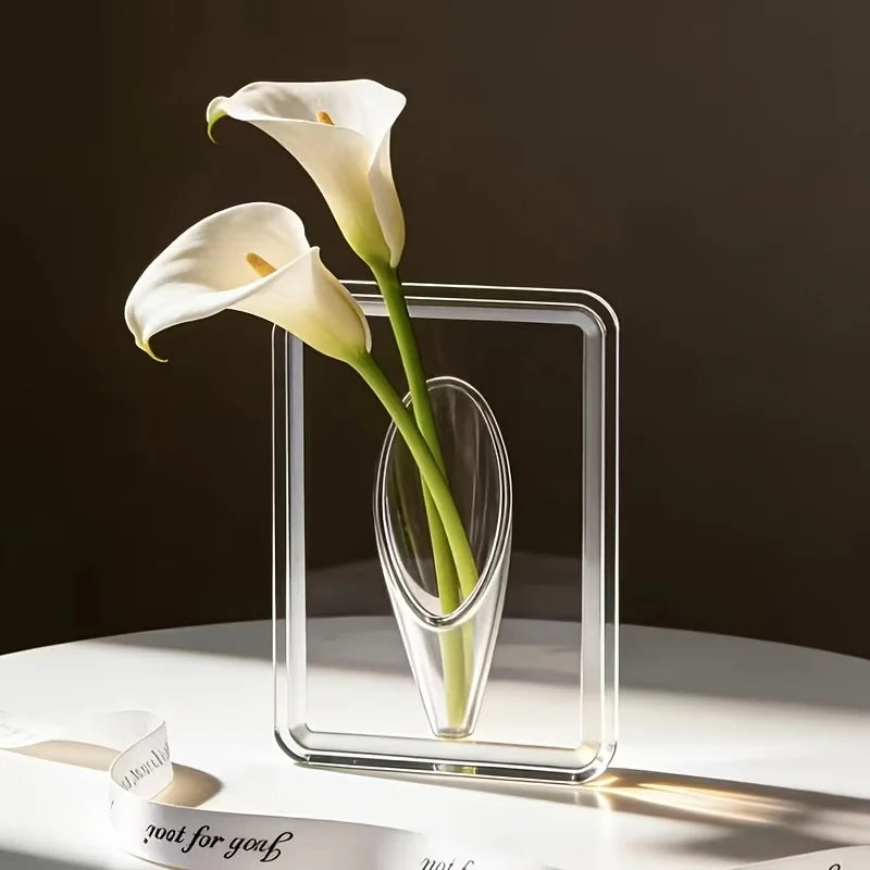vase transparent acrylique moderne rectangulaire arrondi fleurs artificielles photo cadreœuvre art certificat