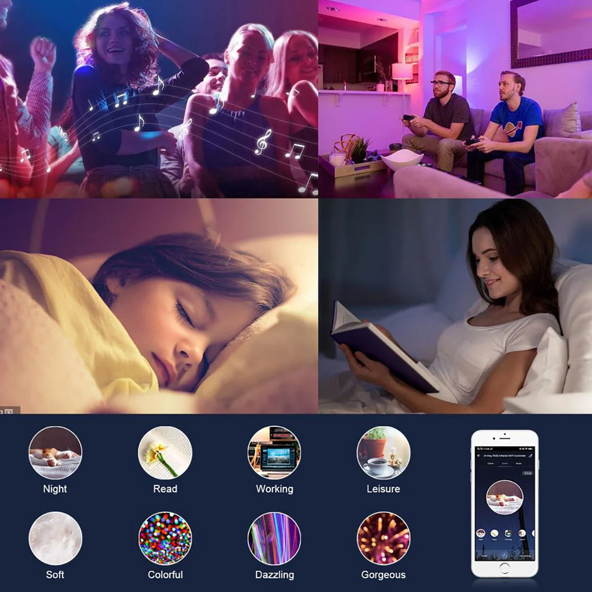 ruban led intelligent blanc moderne controle adhésif app mobile alexa google assistant