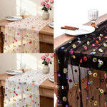 nappe transparent tulle fleurs brodées table manger décoration champêtre pâques fête couleurs variées