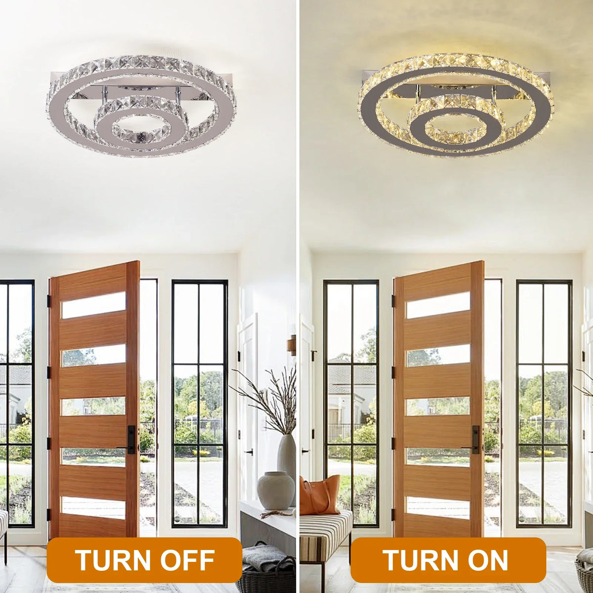 plafonnier moderne cristal argenté éclairage led blanc contemporain luxueux salon chambre interrupteur bouton