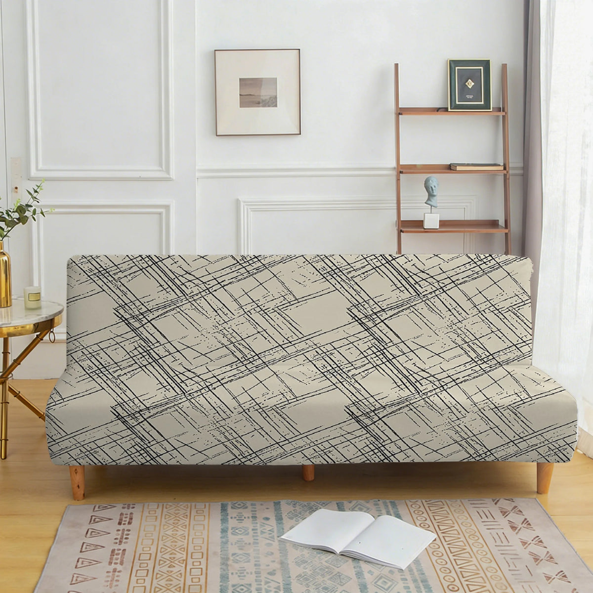 couverture canapé lit élastique géométrique noir gris moderne machine lavable 185 210cm