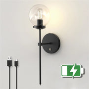 applique murale led rechargeable boule verre transparent moderne industrielle fixations murales câbles usb batterie