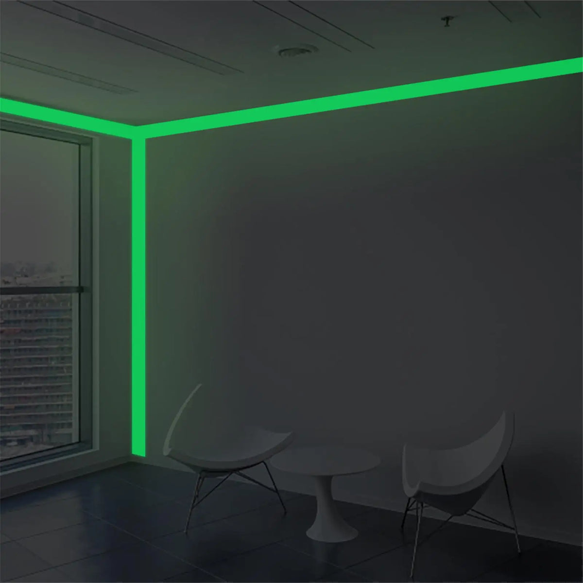 ruban lumineux auto adhésif vert fluo sécurité décoration maison nuit urgence brillant moderne fixations