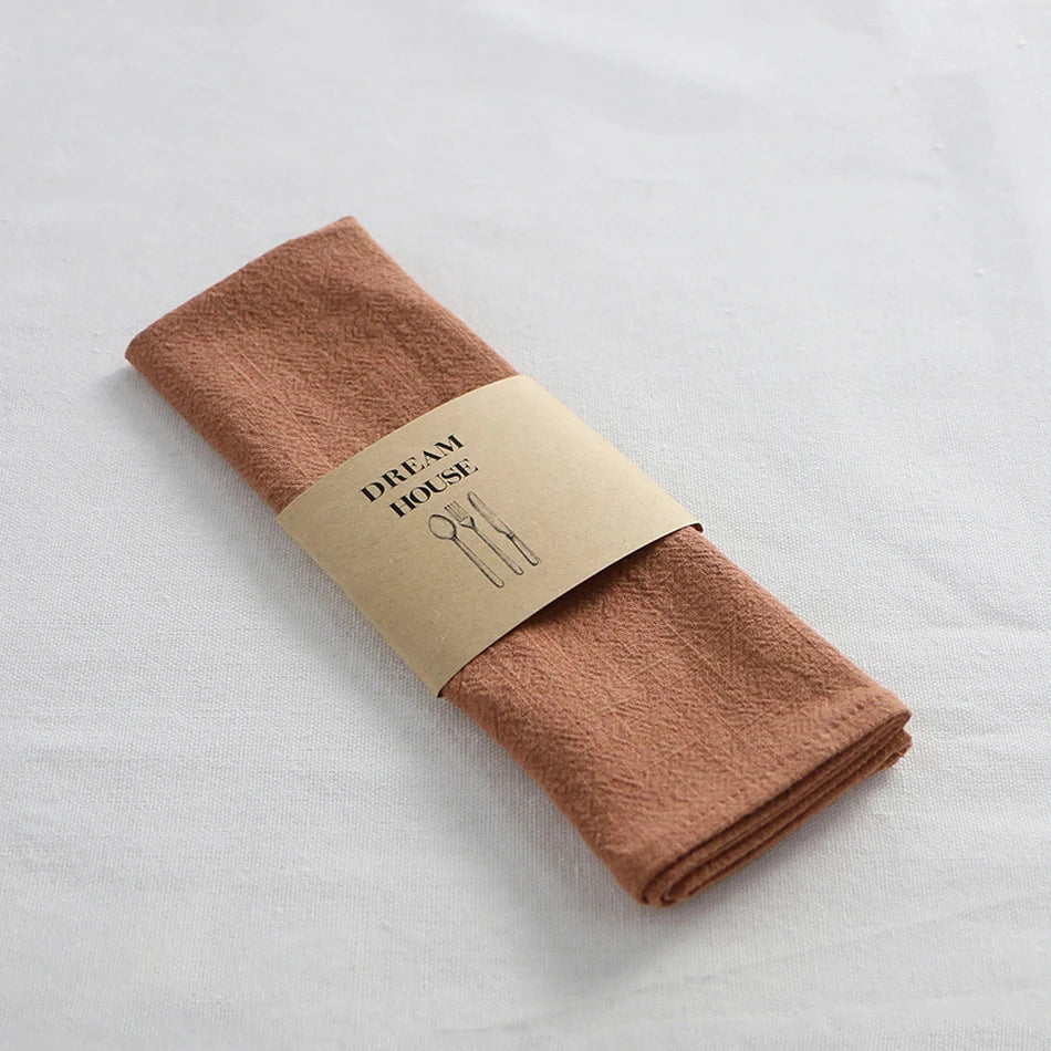 serviettes réutilisables modernes marron gris olive rose bleu marine texture rugueuse ruban bois coton