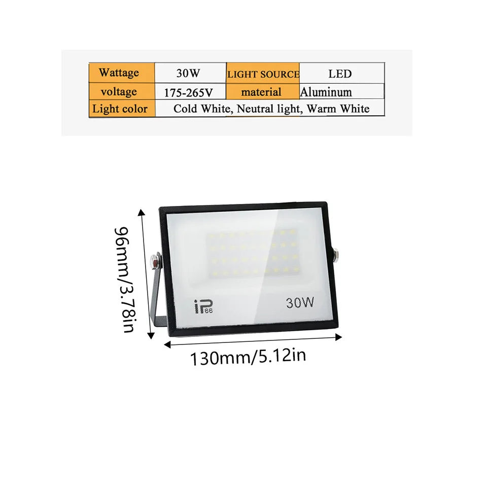 projecteur led ip66 étanche 20w 30w 50w 100w extérieur blanc noir moderne