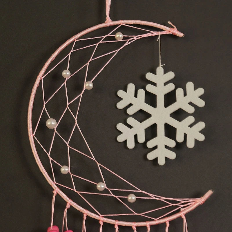 attrape rêves boho spirale lune étoiles plumes or rose multicolore métal