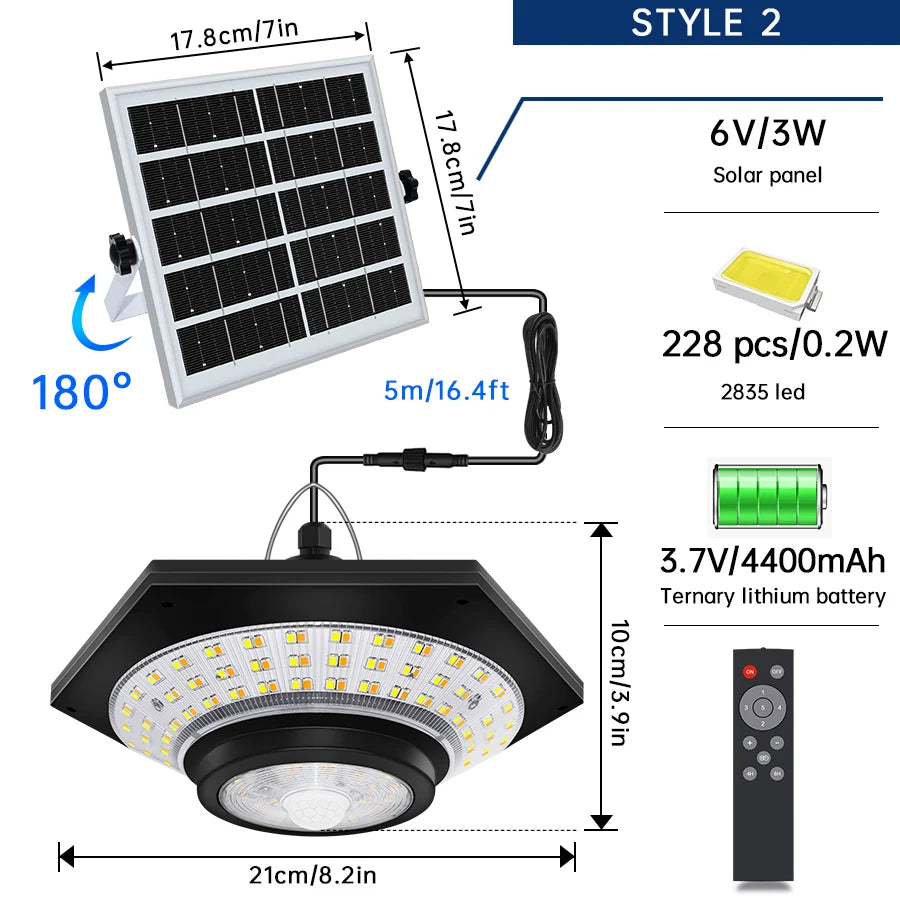 lampe solaire suspendue modes télécommande ip65 led noire moderne panneau solaire batterie lithium