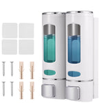 distributeur savon liquide moderne blanc gris bleu vert transparent vis fixations salle bain