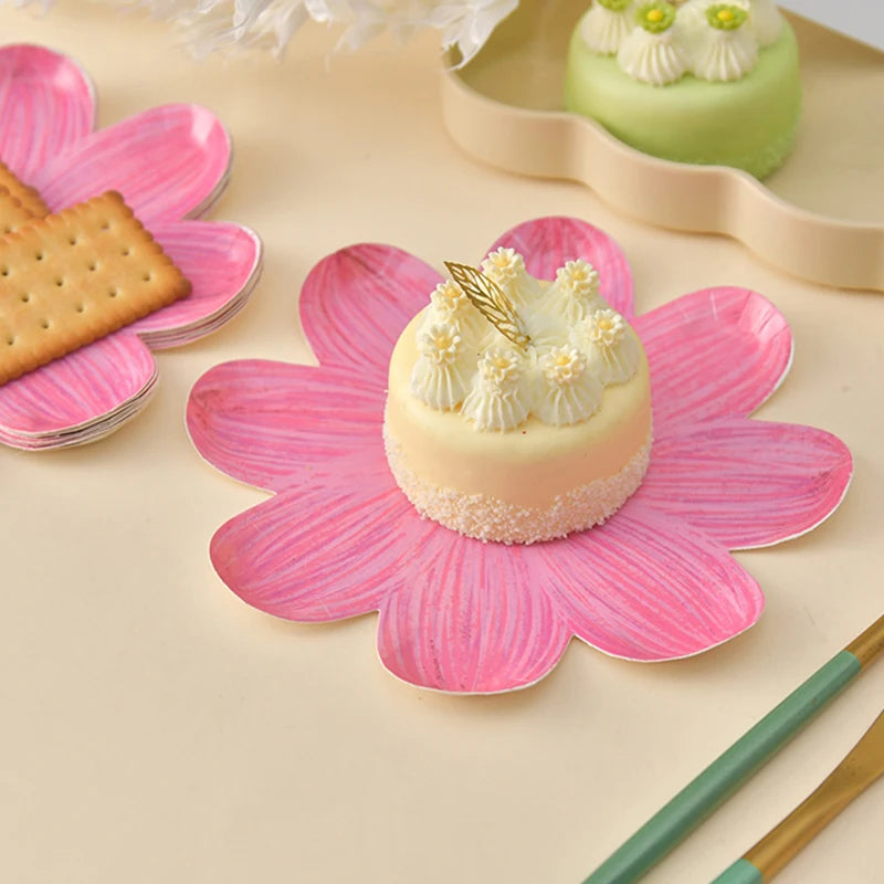 assiettes papier jetables fleuries rose bleu violet moderne fête gâteau biscuits fourchette