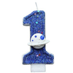 bougies numéraires bleu pailleté motif étoiles thème espace anniversaire mariage fiançailles tringle