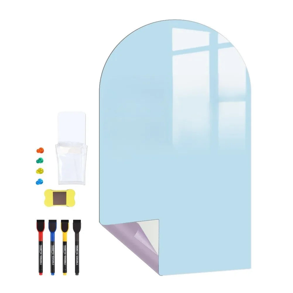 tableau blanc effaçable arche enfants motif scolaire feutres couleurs moderne adhésif gris rose vert