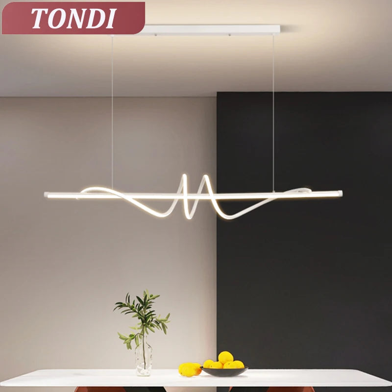 suspension lumineuse moderne led blanc noir doré ondulé minimaliste