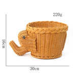 panier rangement tressé forme éléphant décoratif couleur beige marron fruits variés réutilisable respectueux environnement