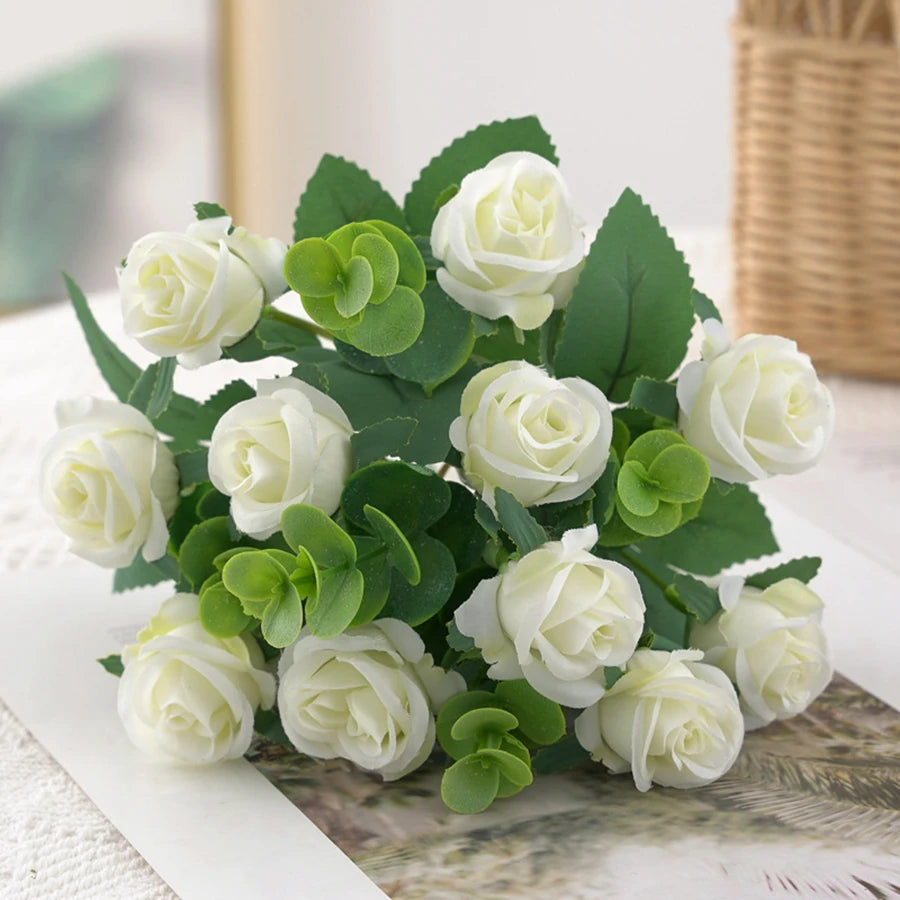 Bouquet artificiel roses feuilles eucalyptus decoration mariage anniversaire intérieurextérieur classique festive