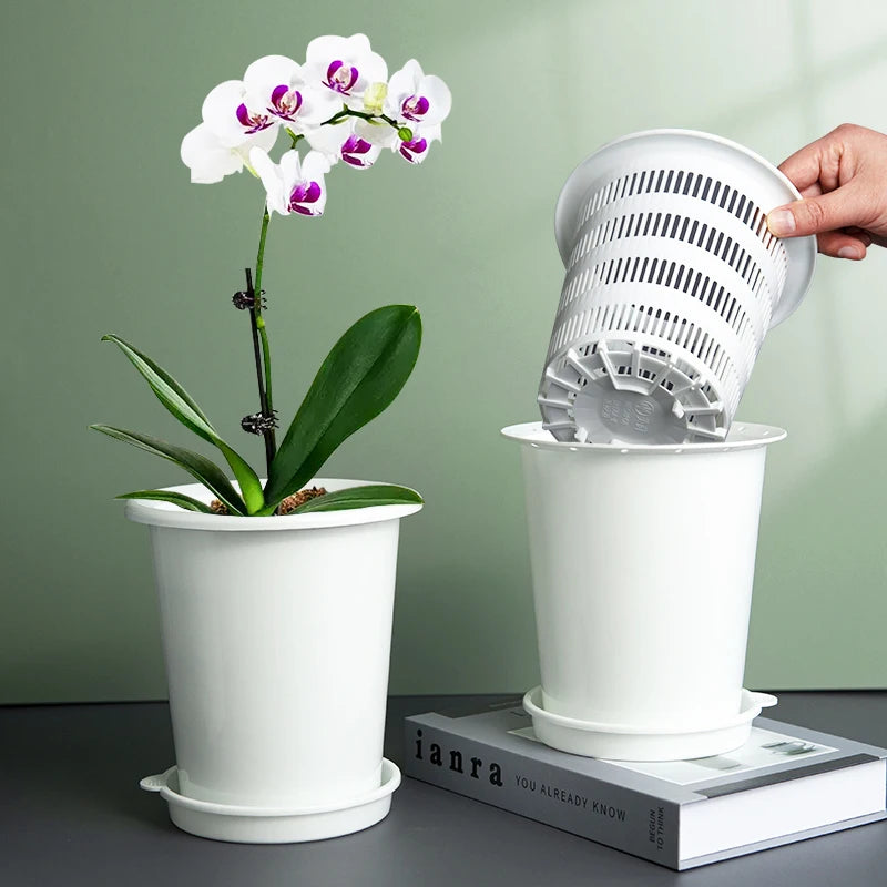 pots fleurs orchidée double couche aeration moderne boucle rotative blancintérieur trous base