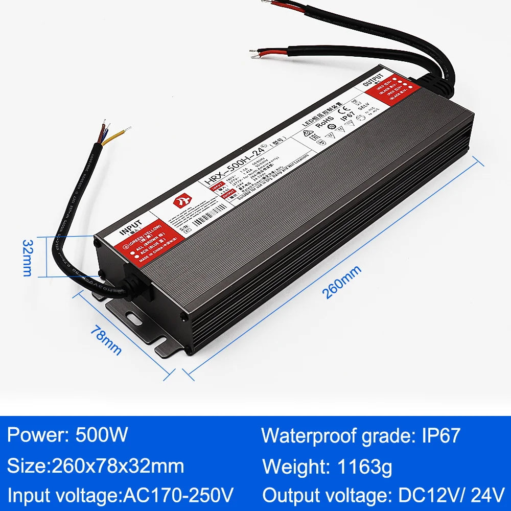 transformateur électrique led 12v 24v ip67 gris rayures clips câbles