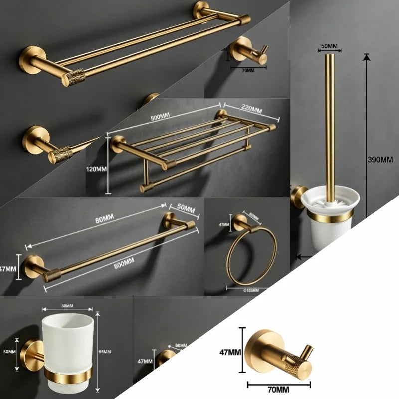 ensemble accessoires salle bain doré porte serviettes mural crochet métal moderne luxe