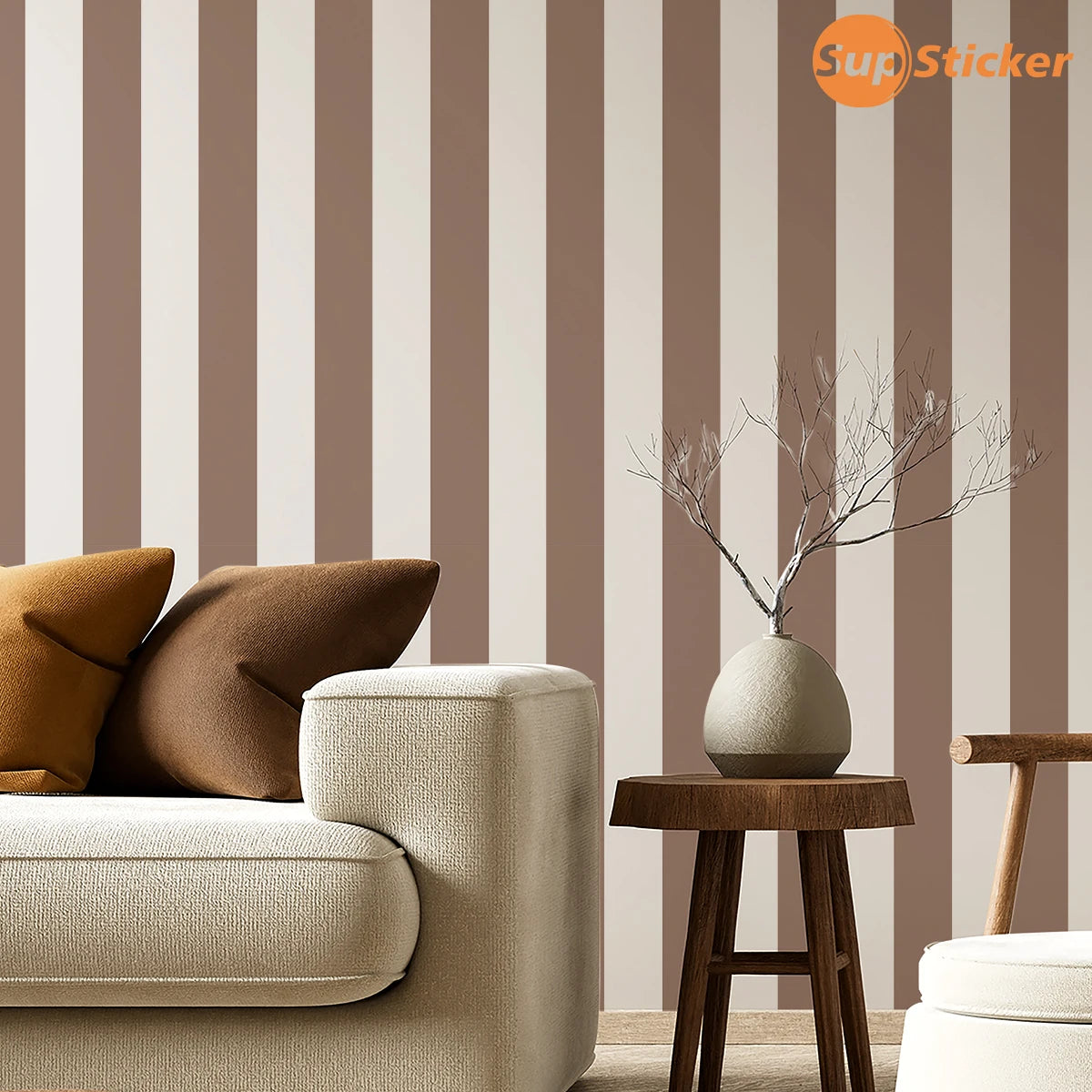 papier peint rayé moderne jaune blanc violet marron adhésif auto collant amovible décoration mur