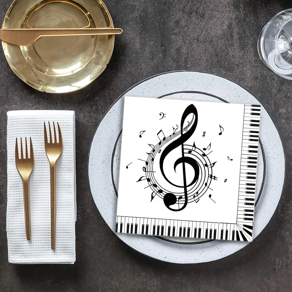 serviettes papier pliables motif musical notes clavier or festives pack 20pcs