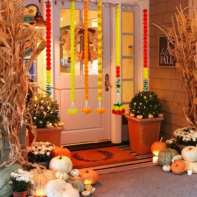 guirlandes fleurs orange jaunes clochettes décoration extérieure intérieure ambiance festive