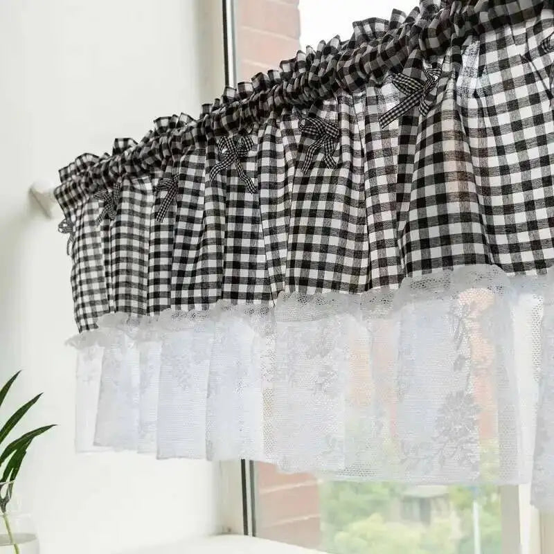 rideau gingham semi transparent vintage rustique salon polyester blanc noir bleu rouge