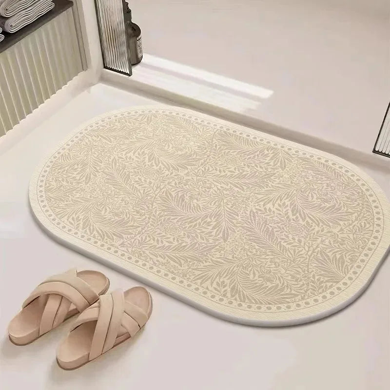 tapis bain classique motifs floraux beige clair résistant rides séchage rapide antidérapant salle bain