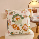 housse coussin décorative motif floral brodé moderne canapé salon lit maison blanc