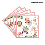 décoration anniversaire thème jungle animaux rose serviettes papier assiettes guirlande happy birthday nappe aquarelle