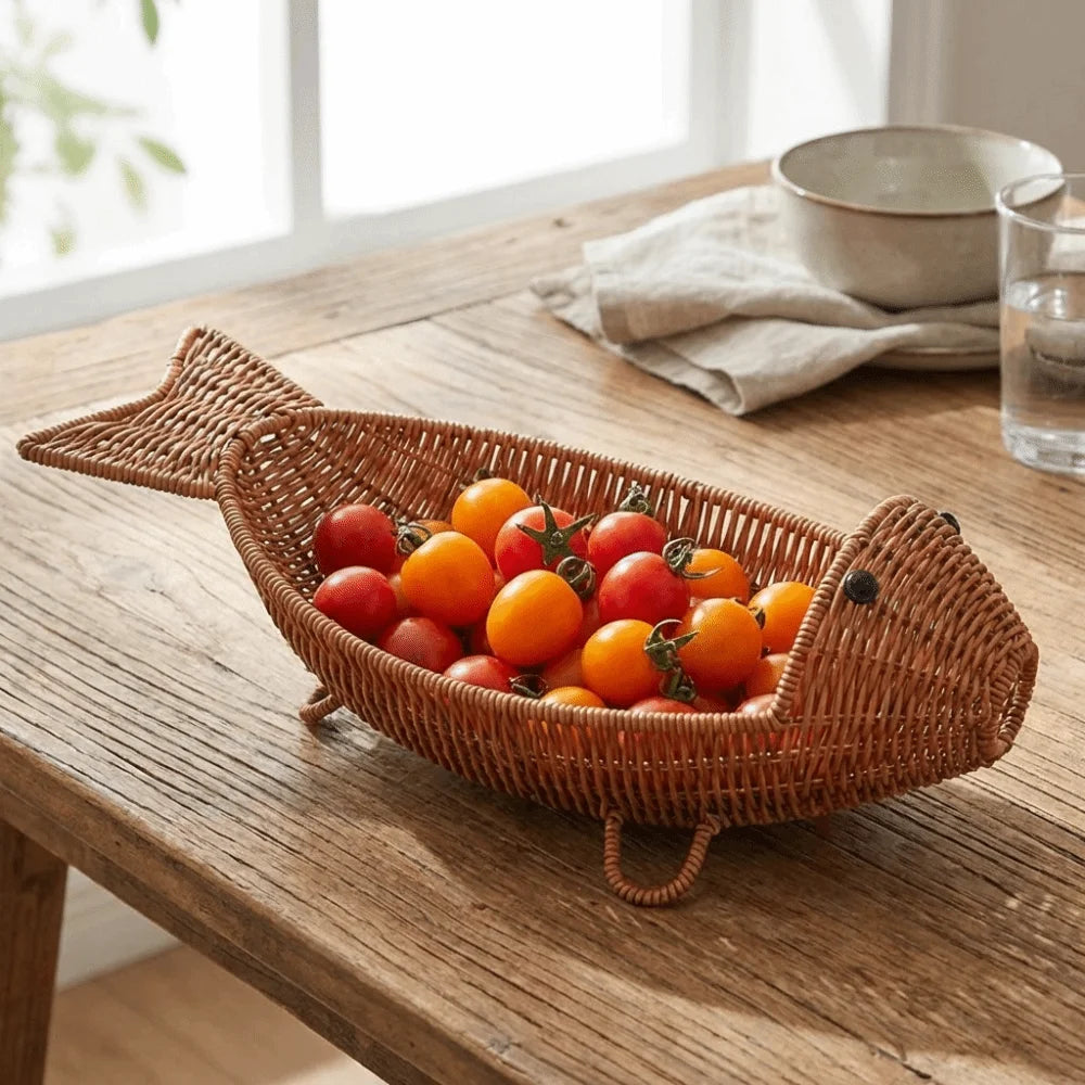 panier osier tressé marron rustique poignées réutilisable salon décoration fruits légumes