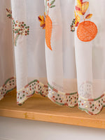rideau brodé carotte transparent rustique fenetre cuisine dentelle bordure blanc orange vert