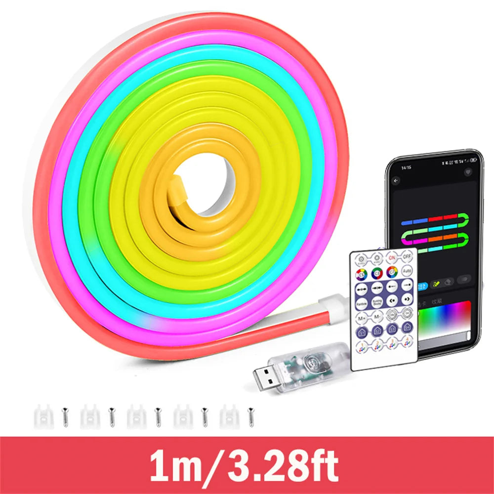 ruban led flexible multicolore rouge vert bleu violet lisse fluo moderne clips vis