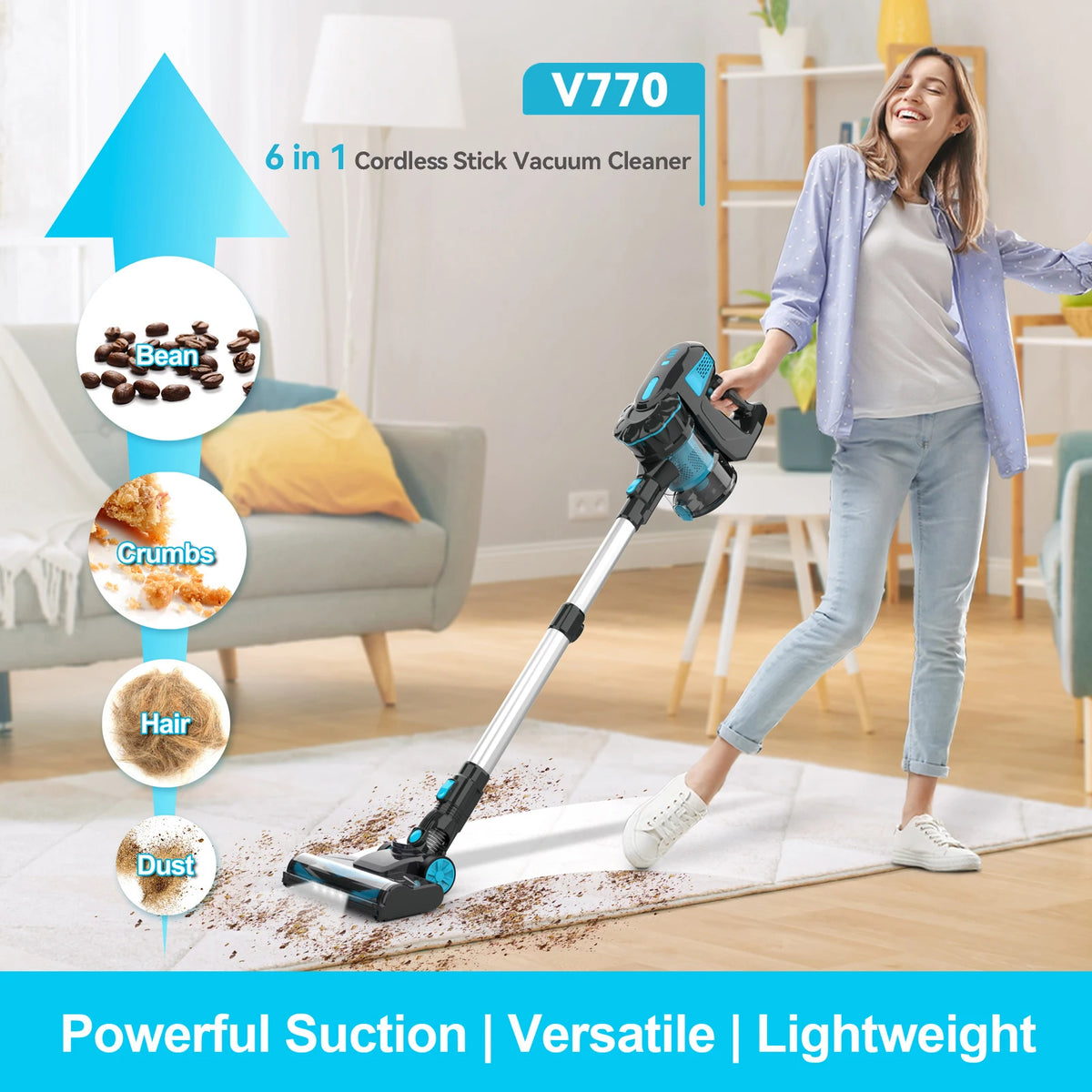 aspirateur sans fil brosse tapis flexible rigid coin bleu moderne compact