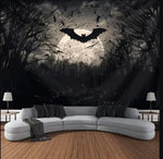 tapisserie murale silhouettes chauves souris nuit arbres dénudés noir blanc gris contemporaine