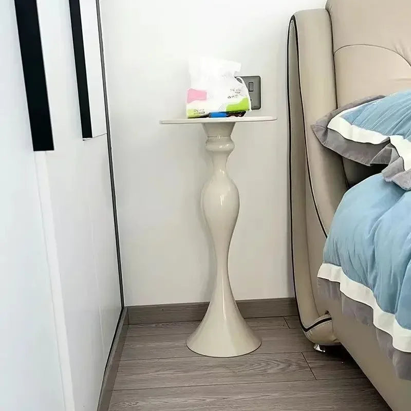 table basse moderne ronde acier inoxydable couleur blanc gris salon minimaliste maison decoration