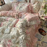 parure lit complète fleurs vintage princesse housse couette drap taies oreillers