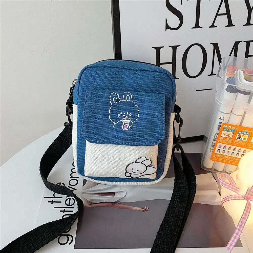 sac bandoulière patchwork imprimé animaux mignons noir bleu rose vert moderne polyvalent broderie toile