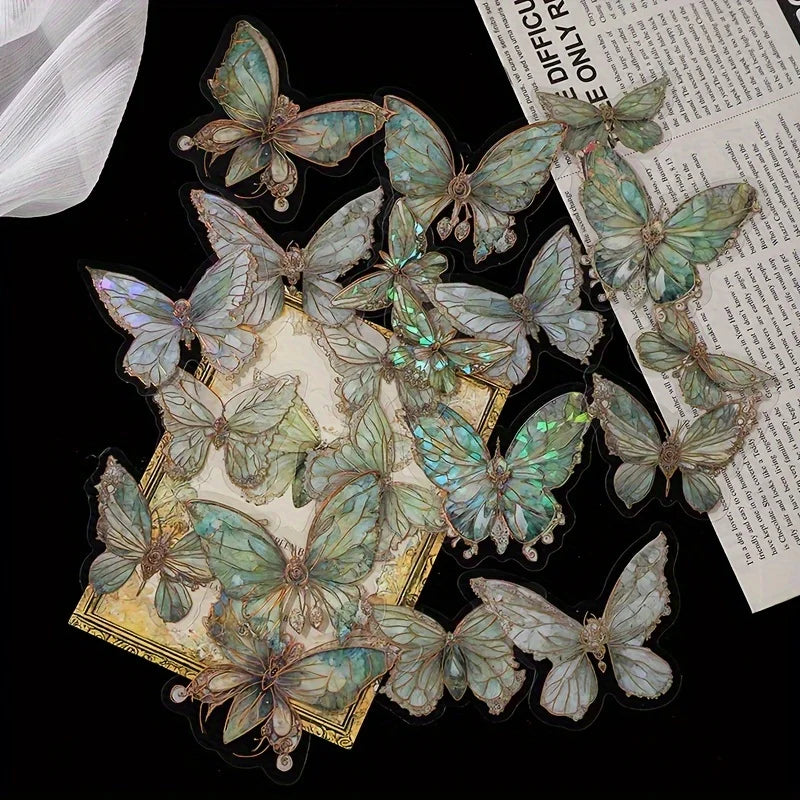 papillons décoratifs transparents rose bleu vert clips élégants bricolage auto collants artisanal
