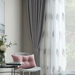 rideau tulle feuilles stylisées blanc gris moderne fenêtre 100cm 200cm clips