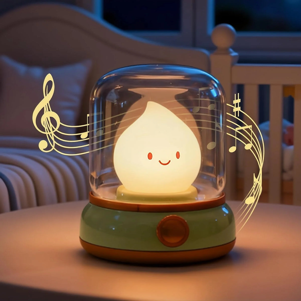 lampe table veilleuse led vert clair souriant notes musicales transparent contemporain enfantin rechargeable usb