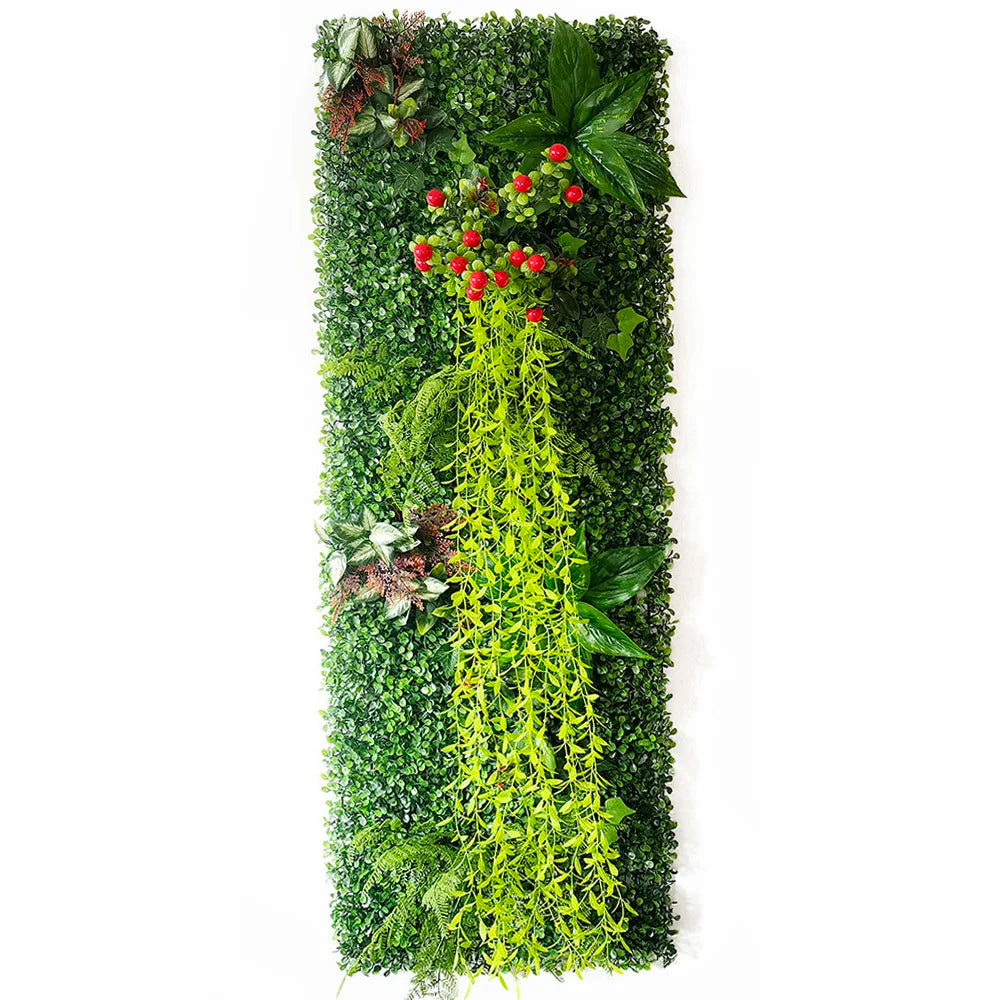 panneau végétal mural artificiel vert feuilles mixtes fleurs décoration jardin extérieur mur intérieur moderne