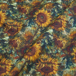 tissu coton imprimé floral motifs fruits pommes citrons couleurs vives noir bleu turquoise orange