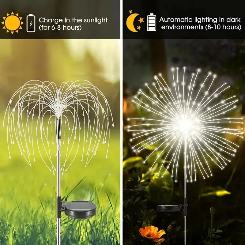 lumières solaires feux d'artifice multicolores modernes extérieures détecteur mouvement led autonomes festive vacances