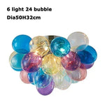 suspension lumineuse moderne transparente boules colorées violet bleu vert orange rose blanc