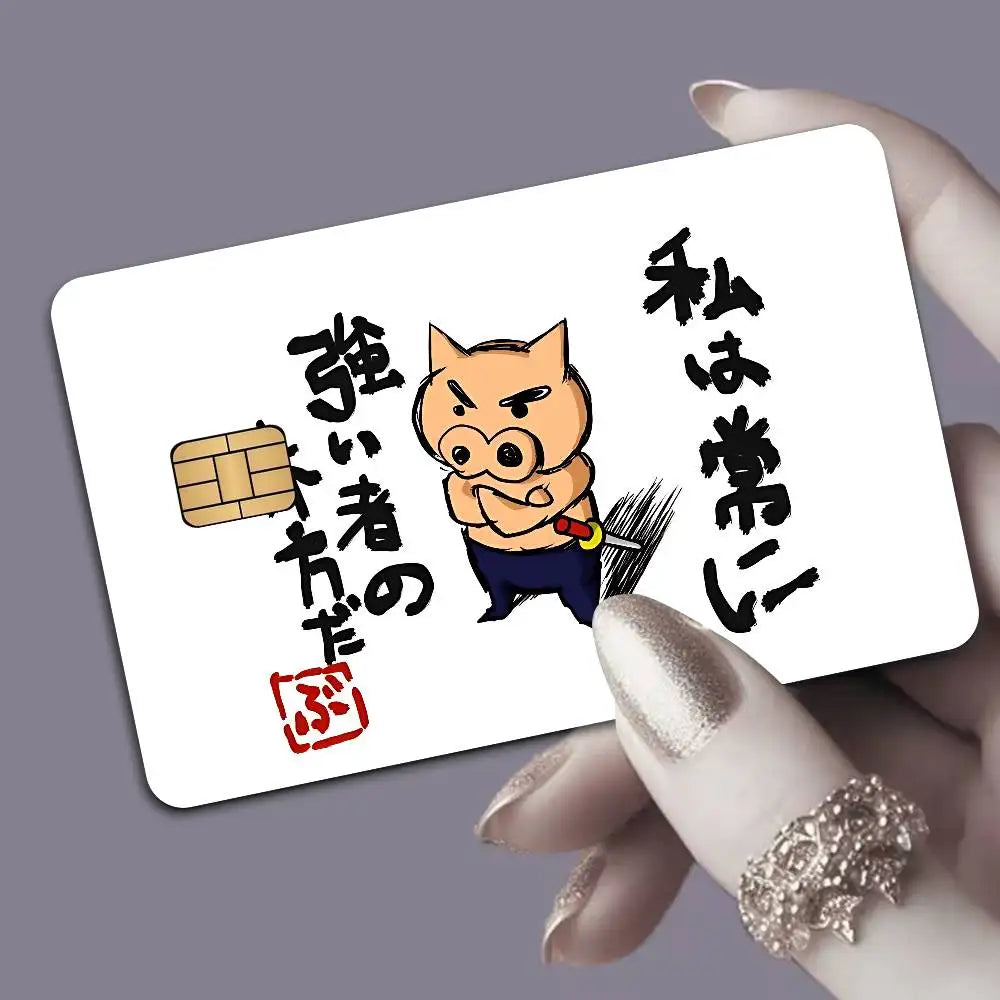 autocollants protection cartes bancaires dessins animés personnages porc oiseau violet vert blanc illustration